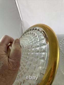 MCM Crystal Punch Bowl and 6 Glasses with Gold Trim