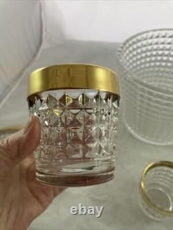 MCM Crystal Punch Bowl and 6 Glasses with Gold Trim