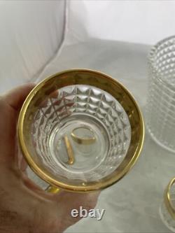 MCM Crystal Punch Bowl and 6 Glasses with Gold Trim