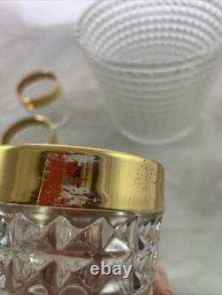 MCM Crystal Punch Bowl and 6 Glasses with Gold Trim