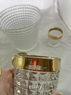 MCM Crystal Punch Bowl and 6 Glasses with Gold Trim