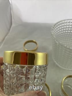 MCM Crystal Punch Bowl and 6 Glasses with Gold Trim