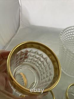 MCM Crystal Punch Bowl and 6 Glasses with Gold Trim