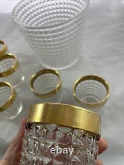 MCM Crystal Punch Bowl and 6 Glasses with Gold Trim