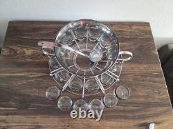 MCM Dorothy Thorpe Style Silver Fade Punch Bowl 18 Roly Poly Glasses & Caddy