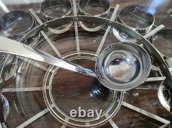 MCM Dorothy Thorpe Style Silver Fade Punch Bowl 18 Roly Poly Glasses & Caddy