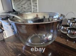MCM Dorothy Thorpe Style Silver Fade Punch Bowl 18 Roly Poly Glasses & Caddy