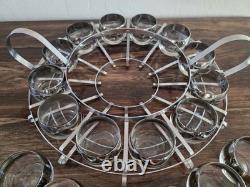 MCM Dorothy Thorpe Style Silver Fade Punch Bowl 18 Roly Poly Glasses & Caddy