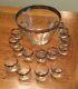 MCM Dorothy Thorpe Style Silver Rim Punch Bowl Set with 15 Roly Poly Glasses