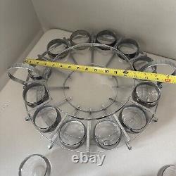 MCM Dorothy Thorpe Style Silver Rim Punch Bowl Set with 16 Roly Poly Glasses