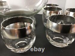 MCM Dorothy Thrope Mercury Silver Plate Band Roly Poly Glass Punch Bowl Set 12pc