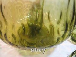 MCM Mid Century Modern Murano Olive Green Glass Punch Bowl Set 14 1960's