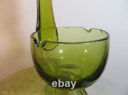 MCM Mid Century Modern Murano Olive Green Glass Punch Bowl Set 14 1960's