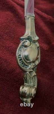 MCM Pitman-Dreitzer Crystal Punch Bowl Set 10 Cups Ornate Metal Stand Ladle Rare