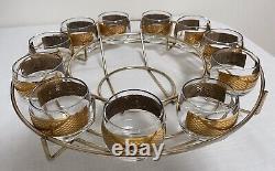 MCM Punch Bowl Set Roly Poly Cups Caddy Gold Checkerboard Culver