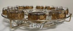 MCM Punch Bowl Set Roly Poly Cups Caddy Gold Checkerboard Culver