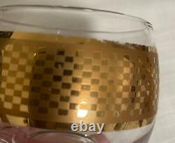 MCM Punch Bowl Set Roly Poly Cups Caddy Gold Checkerboard Culver