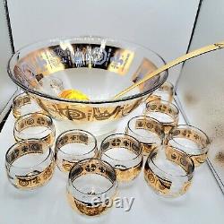 MCM Punch Bowl Set Vito Bari 22 kt Gold Punchbowl Roly Poly Glasses (12) Ladle