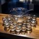 MCM Silver Fade Glass Full Punch Bowl Set 22 Roly Poly Cups Dorothy Thorpe Style