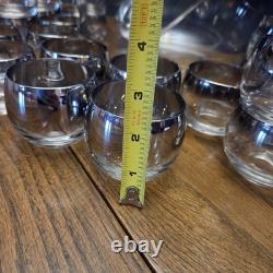 MCM Silver Fade Glass Full Punch Bowl Set 22 Roly Poly Cups Dorothy Thorpe Style