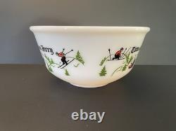 MCM Vintage Tom Jerry Glass Ski Skier Punch Bowl Set 4 Mugs Cups Hazel Atlas