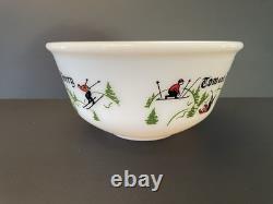 MCM Vintage Tom Jerry Glass Ski Skier Punch Bowl Set 4 Mugs Cups Hazel Atlas