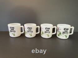 MCM Vintage Tom Jerry Glass Ski Skier Punch Bowl Set 4 Mugs Cups Hazel Atlas