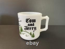 MCM Vintage Tom Jerry Glass Ski Skier Punch Bowl Set 4 Mugs Cups Hazel Atlas