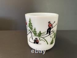 MCM Vintage Tom Jerry Glass Ski Skier Punch Bowl Set 4 Mugs Cups Hazel Atlas