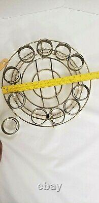MID-CENTURY Culver Roly Poly Punch Bowl Set 11 Glasses Stand Ladle GOLD & GREEN