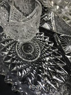 MINT Boxed 15pc Imperial Whirling Star Lead Crystal Punch Set UV Manganese