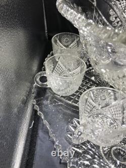 MINT Boxed 15pc Imperial Whirling Star Lead Crystal Punch Set UV Manganese