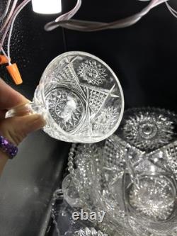 MINT Boxed 15pc Imperial Whirling Star Lead Crystal Punch Set UV Manganese