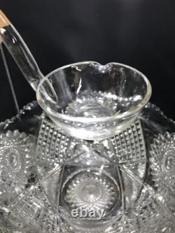 MINT Boxed 15pc Imperial Whirling Star Lead Crystal Punch Set UV Manganese