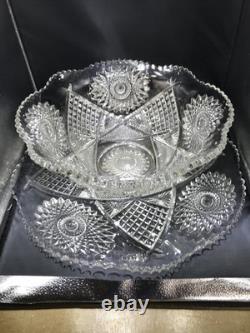 MINT Boxed 15pc Imperial Whirling Star Lead Crystal Punch Set UV Manganese