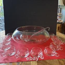 MODERNO-EXQUISITE, Hand Blown Punch Bowl Set-12 Cups- Vtg(S4)