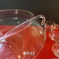 MODERNO-EXQUISITE, Hand Blown Punch Bowl Set-12 Cups- Vtg(S4)
