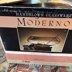 MODERNO-EXQUISITE, Hand Blown Punch Bowl Set-12 Cups- Vtg(S4)