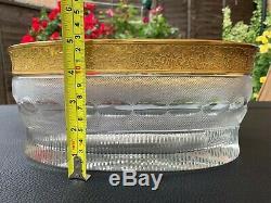 MOSER Oroplastic Karlsbad Heavy Cut Crystal Oval Punch Bowl 24K Embossed Gold