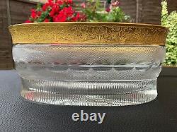 MOSER Oroplastic Karlsbad Heavy Cut Crystal Oval Punch Bowl 24K Gold Frieze