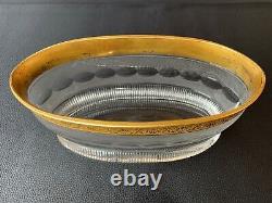 MOSER Oroplastic Karlsbad Heavy Cut Crystal Oval Punch Bowl 24K Gold Frieze