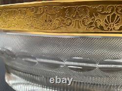 MOSER Oroplastic Karlsbad Heavy Cut Crystal Oval Punch Bowl 24K Gold Frieze