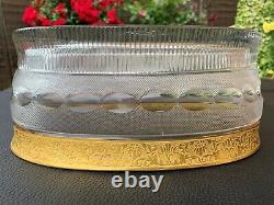 MOSER Oroplastic Karlsbad Heavy Cut Crystal Oval Punch Bowl 24K Gold Frieze