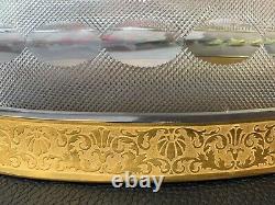 MOSER Oroplastic Karlsbad Heavy Cut Crystal Oval Punch Bowl 24K Gold Frieze