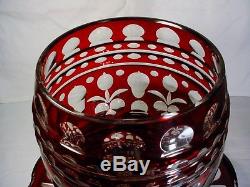 MUSEUM QUALITY COVERED BARREL PUNCH BOWL BOHEMIAN RUBY CUT OVERLAY ca1860 LARGE