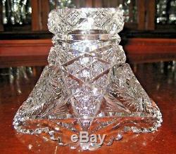 Magnificent American Brilliant Saw-tooth Cut Glass Punch Bowl Matching Pedestal