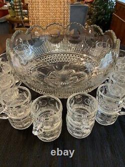 Manhattan 1910 LE SMITH 1955 Punch Bowl Scalloped Edge 14 Mid Century 24 Cups