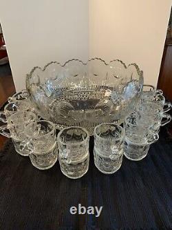 Manhattan 1910 LE SMITH 1955 Punch Bowl Scalloped Edge 14 Mid Century 24 Cups