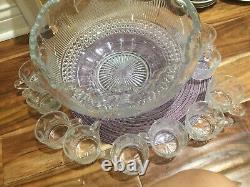 Manhattan US Glass, RARE, Antique Punch bowl AND 10 Cups SET excellent