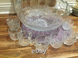 Manhattan US Glass, RARE, Antique Punch bowl AND 10 Cups SET excellent